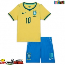 Camisa de Futebol Brasil Vinicius Junior #10 Equipamento Principal Infantil Mundo 2026 Manga Curta (+ Calças curtas)